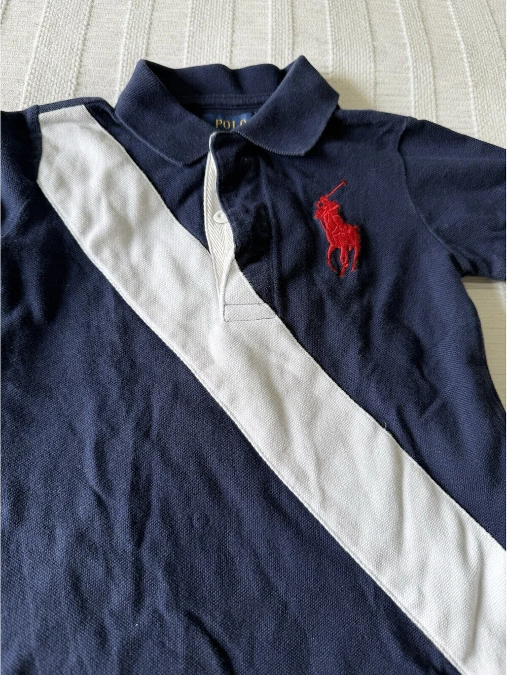 Polo Ralph Lauren Toddler Boys 3T Big Pony Sash Polo Shirt Navy Blue/White EUC